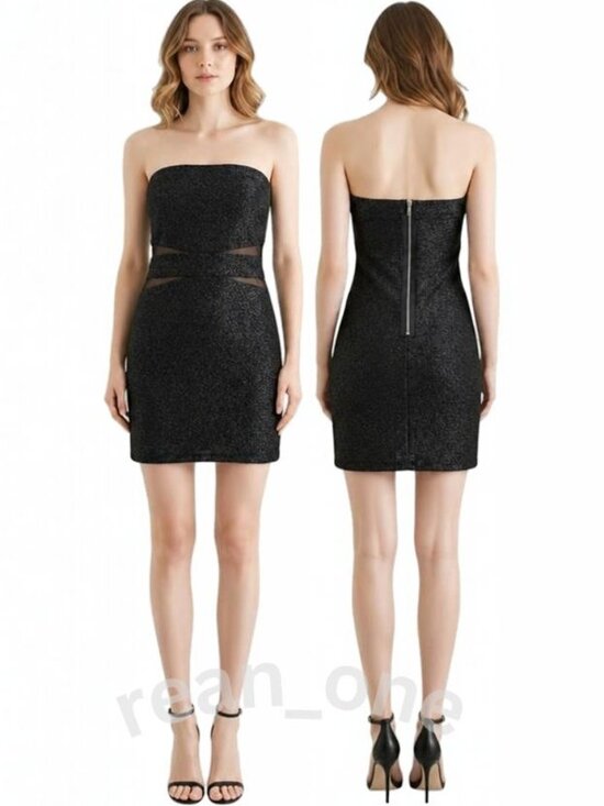 Speechless Dresses & Skirts - Speechless Black Strapless Glittery Mesh Panels Bodycon Mini Dress Women's Large